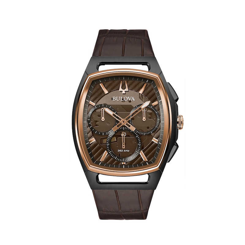 Main Image 1 of Men's Bulova Curv Two-Tone Chronograph Watch with Tonneau Brown Skeleton Dial (Model: 98A264)