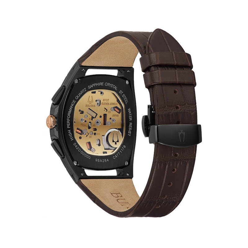 Main Image 3 of Men's Bulova Curv Two-Tone Chronograph Watch with Tonneau Brown Skeleton Dial (Model: 98A264)