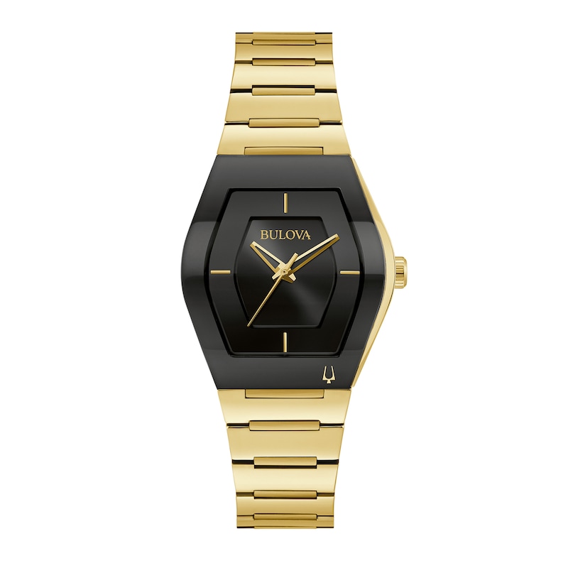 Main Image 1 of Ladies' Bulova Gemini Gold-Tone Watch with Tonneau Black Dial (Model: 97L164)