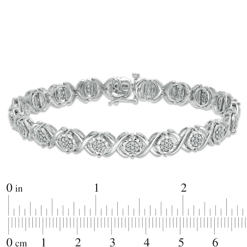 Main Image 3 of 1 CT. T.W. Composite Diamond "XO" Line Bracelet in Sterling Silver – 7.5"