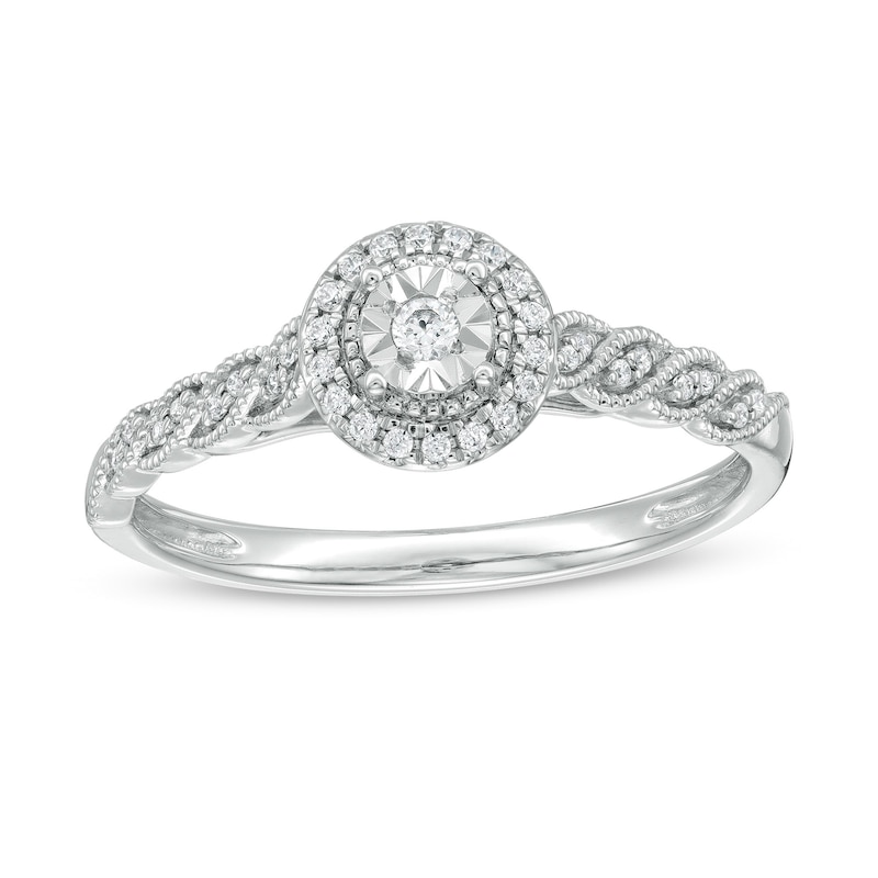 Main Image 1 of 1/10 CT. T.W. Composite Diamond Frame Cascading Shank Ring in Sterling Silver