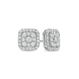 1/2 CT. T.W. Composite Cushion-Shaped Diamond Frame Stud Earrings in 10K White Gold