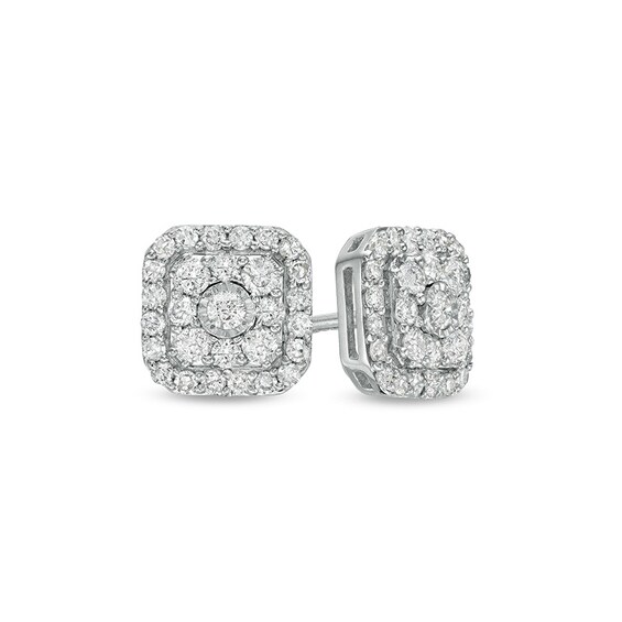 1/2 CT. T.W. Composite Cushion-Shaped Diamond Frame Stud Earrings in 10K White Gold 1/2 CT. T.W. Composite Cushion-Shaped Diamond Frame Stud Earrings in 10K White Gold