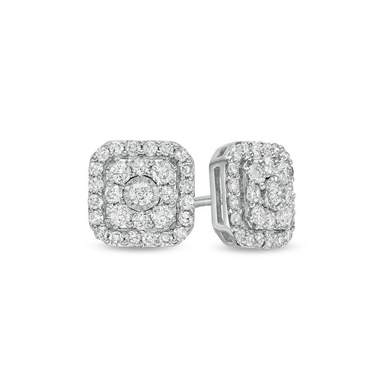 1/2 CT. T.W. Cushion-Shaped Multi-Diamond Frame Stud Earrings in 10K White Gold