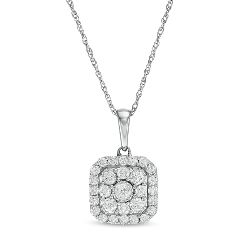 Main Image 1 of 1/2 CT. T.W. Composite Cushion-Shaped Diamond Frame Pendant in 10K White Gold