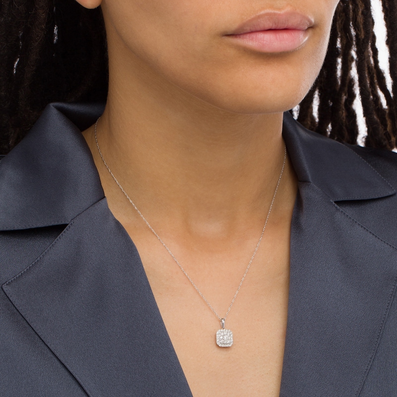Main Image 2 of 1/2 CT. T.W. Composite Cushion-Shaped Diamond Frame Pendant in 10K White Gold