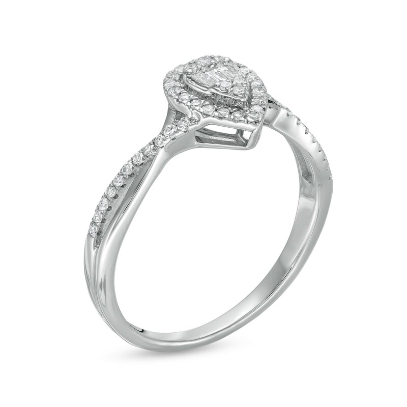 Main Image 3 of 1/4 CT. T.W. Composite Pear-Shaped Diamond Twist Shank Promise Ring in 10K White Gold