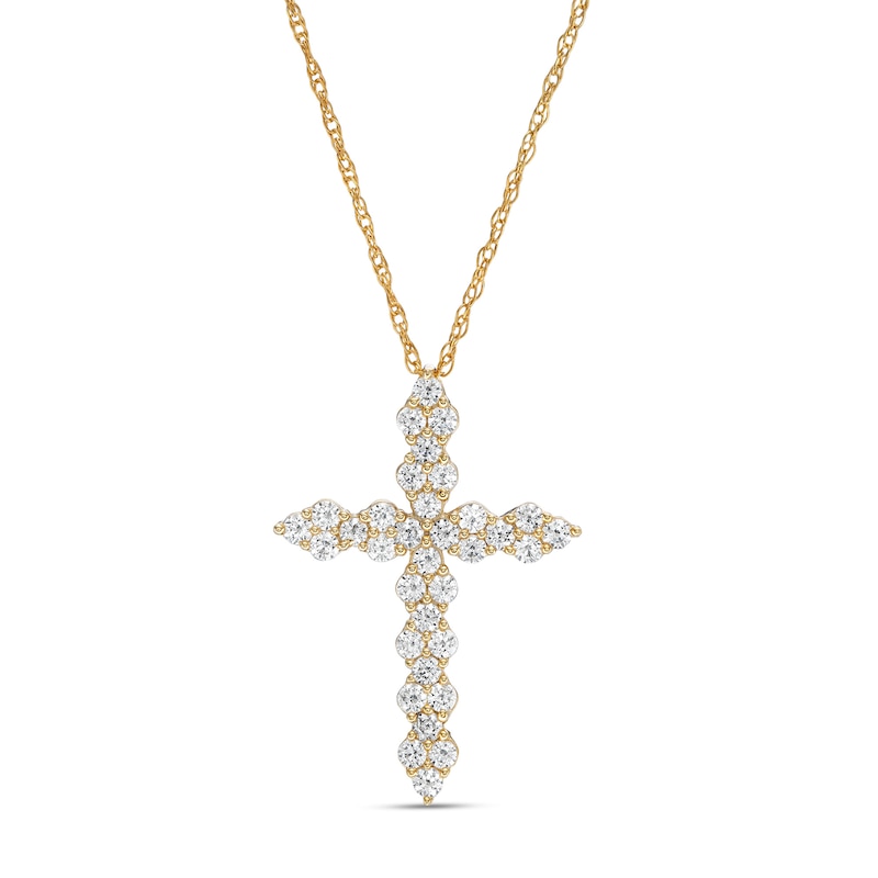 Main Image 1 of 1/2 CT. T.W. Diamond Scalloped Cross Pendant in 10K Gold