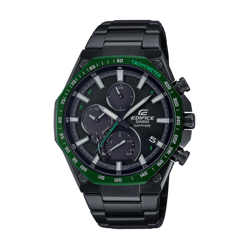 Men's Casio Edifice Solar Powered Chronograph Black IP Watch with Black Dial (Model