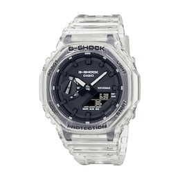 Men's Casio G-Shock Classic Clear Resin Strap Watch with Black Dial (Model: GA2100SKE-7A)