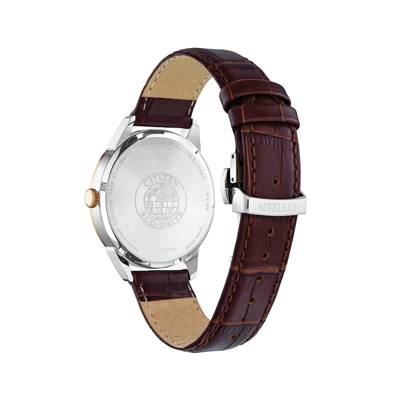 Main Image 3 of Men's Citizen Eco-Drive® Corso Two-Tone Brown Strap Watch with Navy Blue Dial (Model: AW0096-06L)