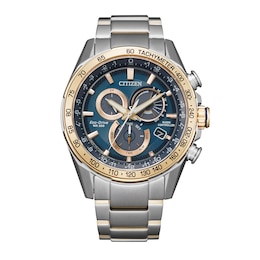 Men's Citizen Eco-Drive® PCAT Satellite Two-Tone Chronograph Watch with Blue Dial (Model: CB5916-59L)