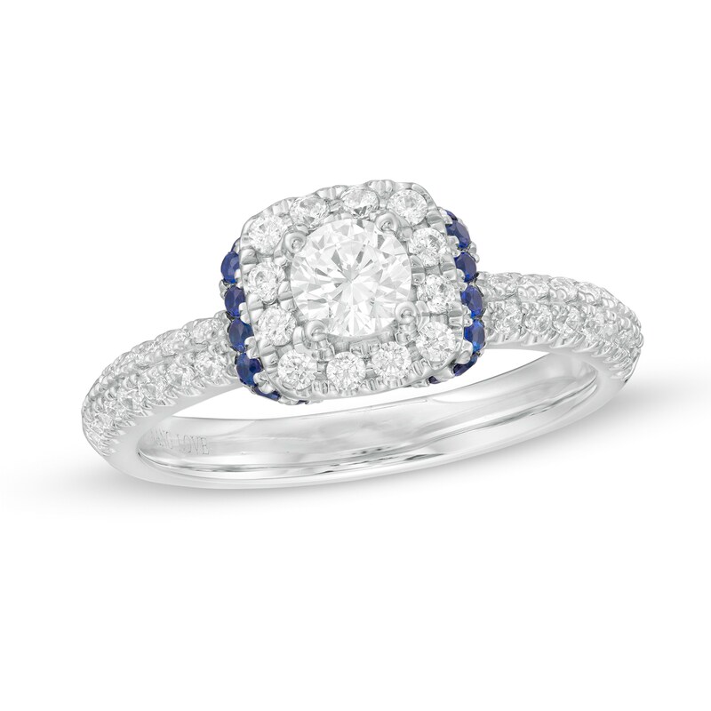 Main Image 1 of Vera Wang Love Collection 3/4 CT. T.W. Diamond and Blue Sapphire Collar Engagement Ring in 14K White Gold