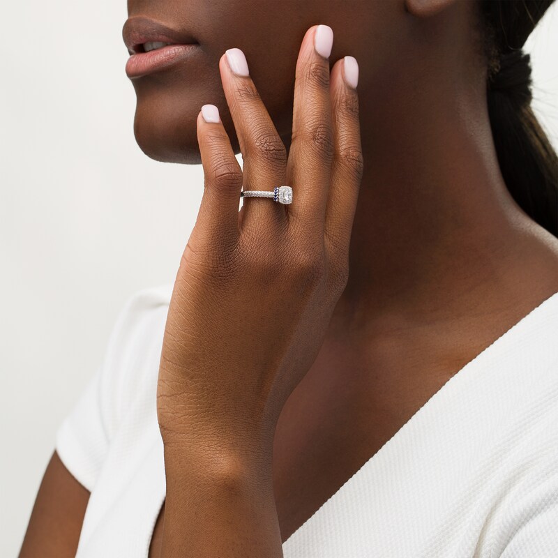 Main Image 2 of Vera Wang Love Collection 3/4 CT. T.W. Diamond and Blue Sapphire Collar Engagement Ring in 14K White Gold