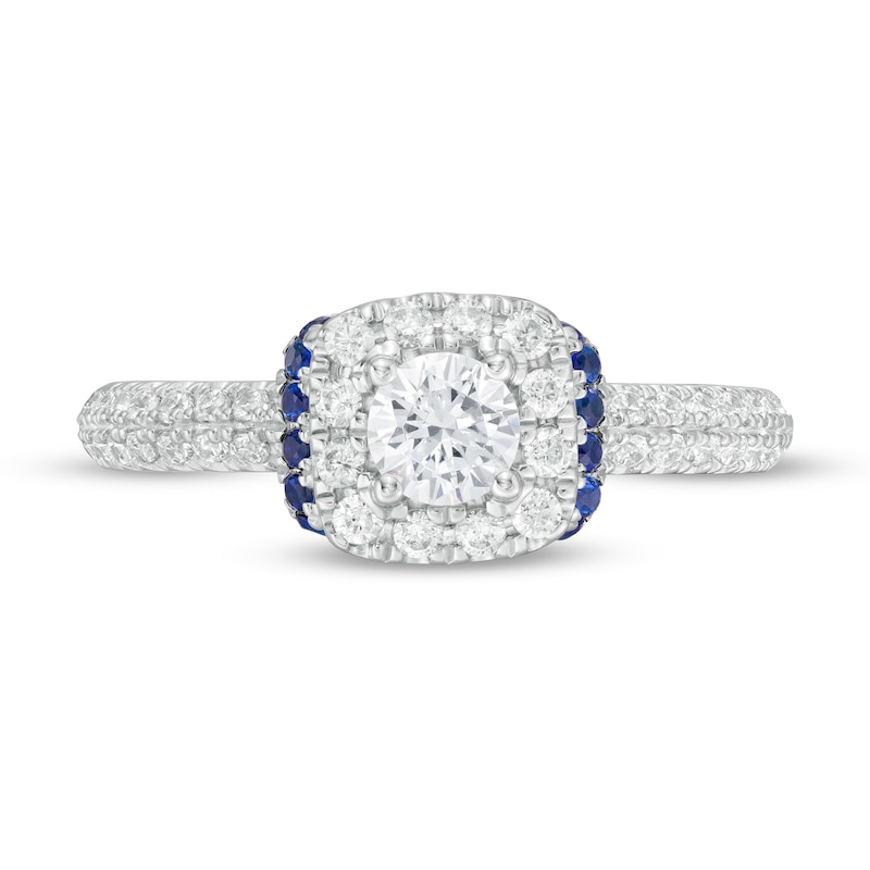 Main Image 4 of Vera Wang Love Collection 3/4 CT. T.W. Diamond and Blue Sapphire Collar Engagement Ring in 14K White Gold