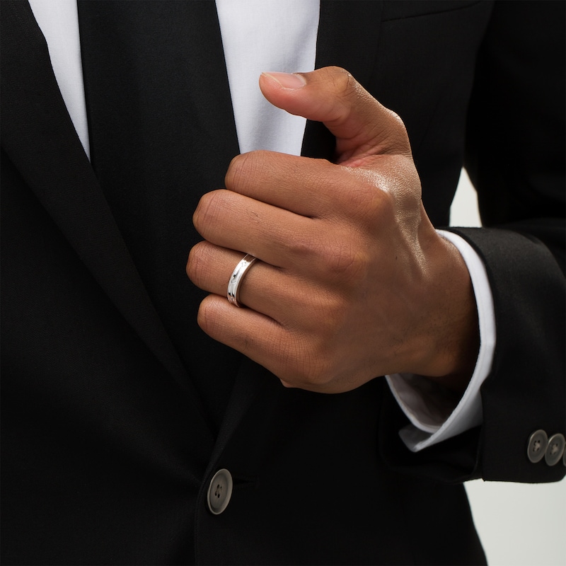 Main Image 2 of Vera Wang Men's 1/10 CT. T.W. Square-Cut Diamond Three Stone Wedding Band in 14K White Gold