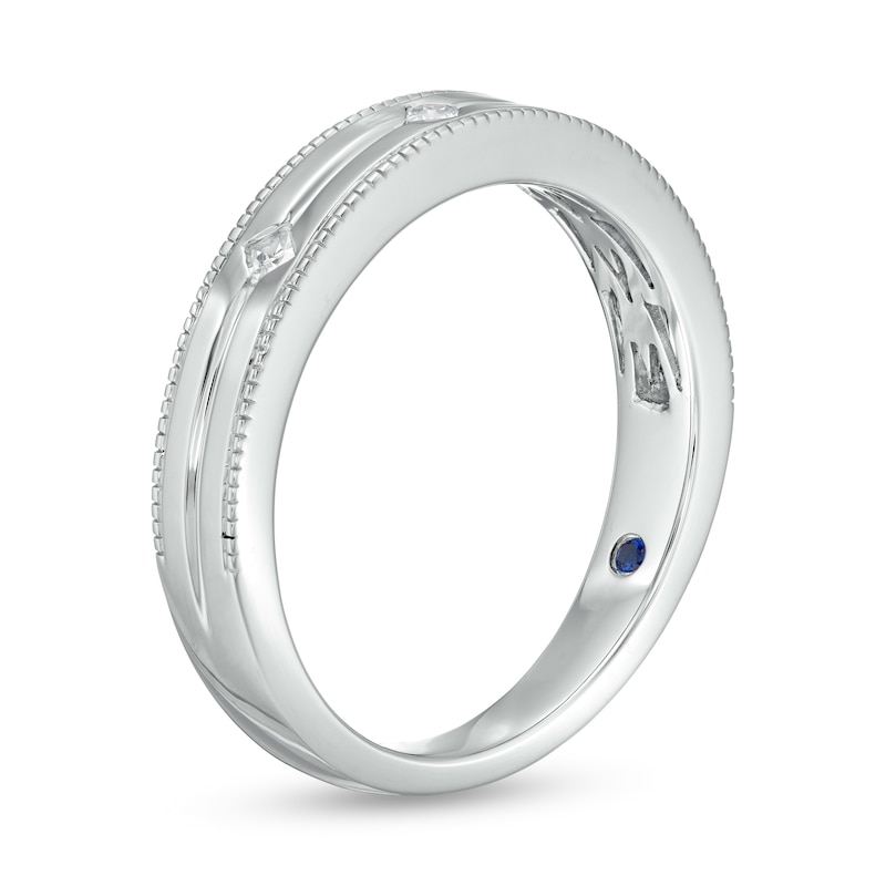 Main Image 3 of Vera Wang Men's 1/10 CT. T.W. Square-Cut Diamond Three Stone Wedding Band in 14K White Gold