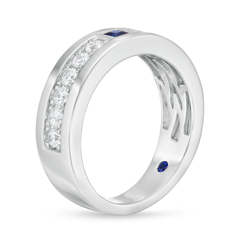 Main Image 3 of Vera Wang Love Collection Men's Square-Cut Blue Sapphire and 3/4 CT. T.W. Diamond Wedding Band in 14K White Gold