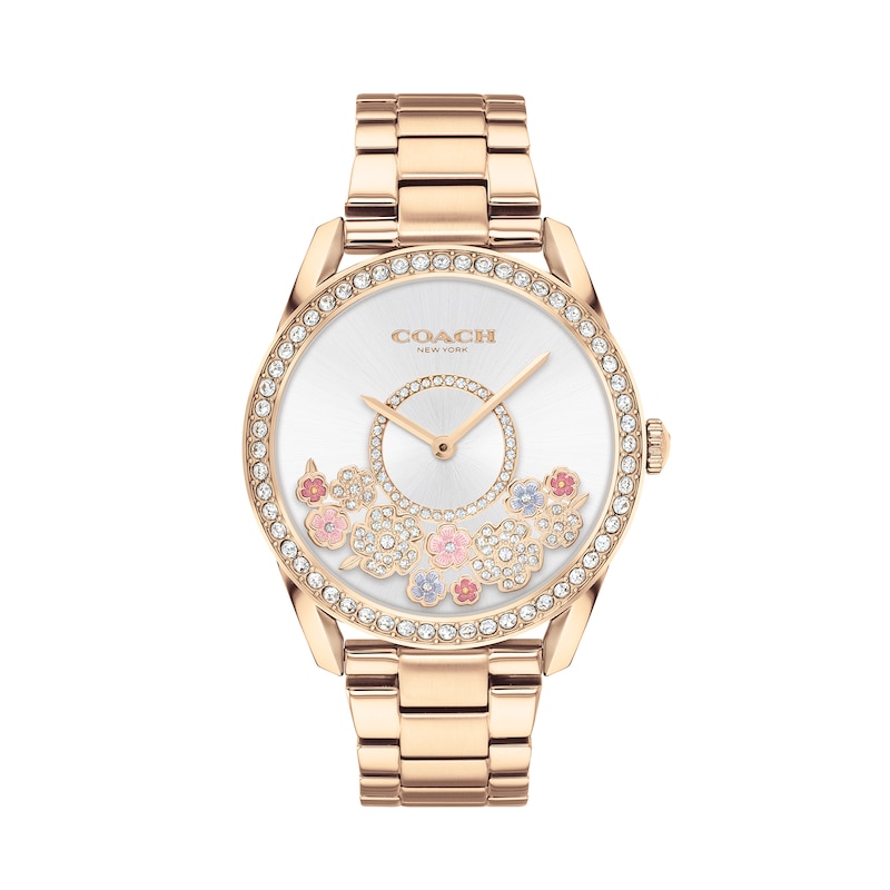 Main Image 1 of Ladies' Coach Preston Crystal Accent Rose-Tone IP Watch with Silver-Tone Dial (Model: 14503776)