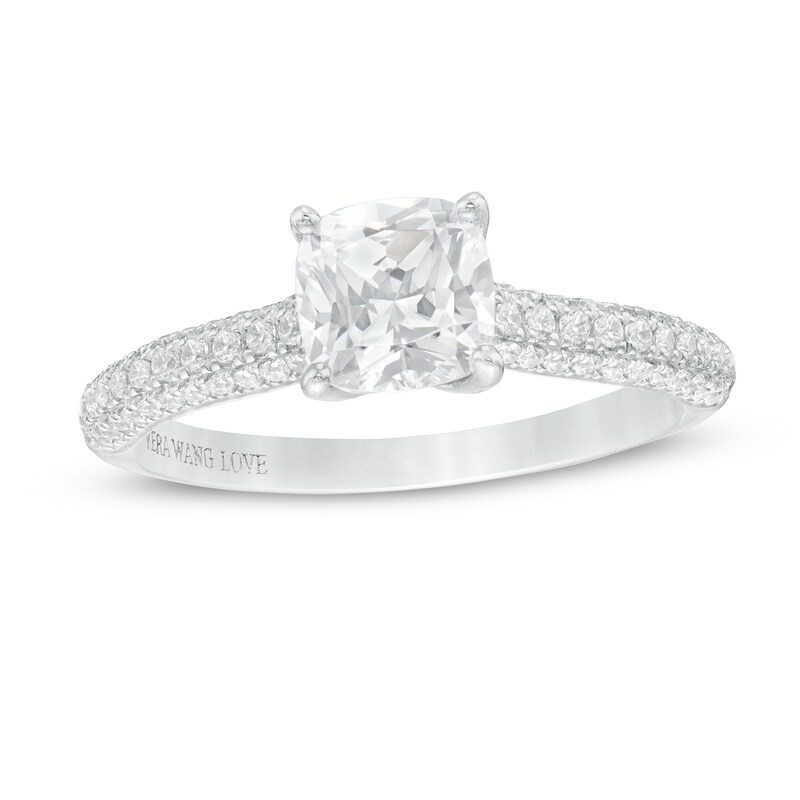Main Image 1 of Vera Wang Love Collection 1-1/4 CT. T.W. Certified Cushion-Cut Diamond Engagement Ring in 14K White Gold (I/SI2)