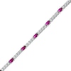 Thumbnail Image 1 of Oval Lab-Created Ruby and White Lab-Created Sapphire Quartet Line Bracelet in Sterling Silver - 7.25"