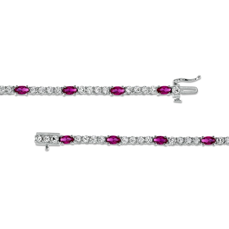 Main Image 2 of Oval Lab-Created Ruby and White Lab-Created Sapphire Quartet Line Bracelet in Sterling Silver - 7.25"