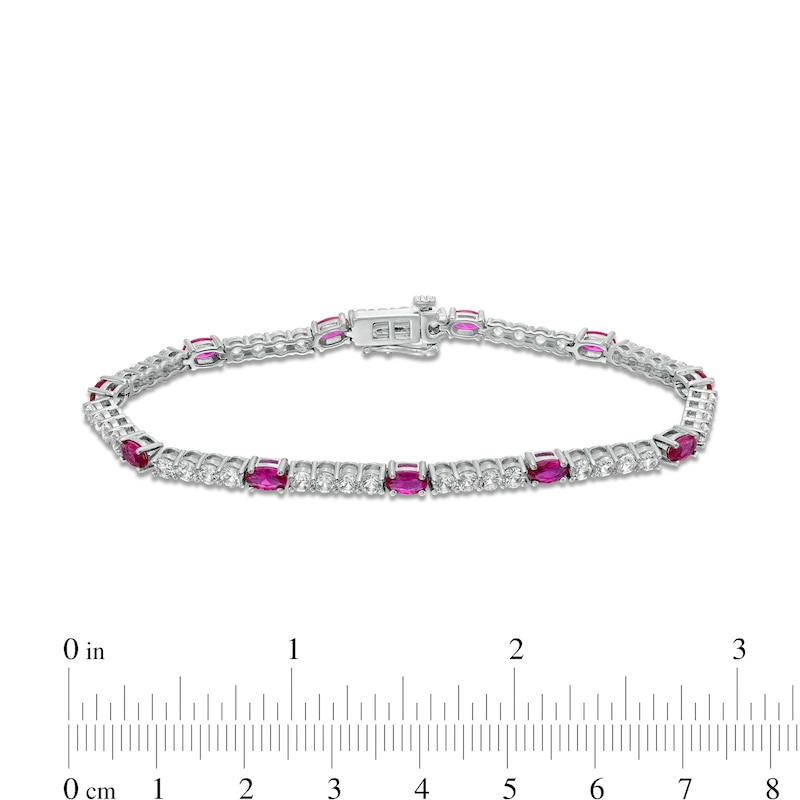 Main Image 3 of Oval Lab-Created Ruby and White Lab-Created Sapphire Quartet Line Bracelet in Sterling Silver - 7.25"