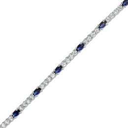 Oval Blue and White Lab-Created Sapphire Quartet Line Bracelet in Sterling Silver - 7.25&quot;