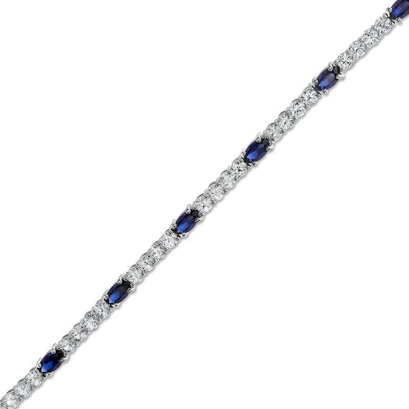 Oval Blue and White Lab-Created Sapphire Quartet Line Bracelet in Sterling Silver - 7.25"