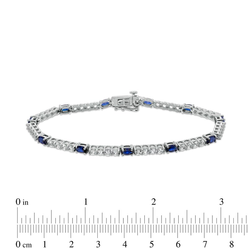 Oval Blue and White Lab-Created Sapphire Quartet Line Bracelet in Sterling Silver - 7.25"