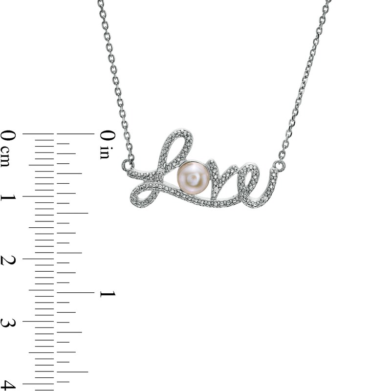 5.0mm Cultured Freshwater Pearl and Diamond Accent Beaded Cursive "Love" Necklace in Sterling Silver