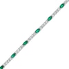 Thumbnail Image 1 of Oval Lab-Created Emerald and White Lab-Created Sapphire Quartet Line Bracelet in Sterling Silver - 7.25"