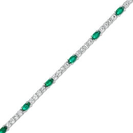 Oval Lab-Created Emerald and White Lab-Created Sapphire Quartet Line Bracelet in Sterling Silver - 7.25&quot;