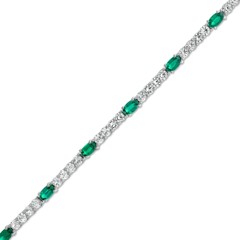 Oval Lab-Created Emerald and White Lab-Created Sapphire Quartet Line Bracelet in Sterling Silver - 7.25"