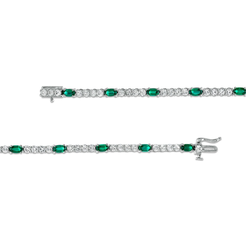 Main Image 2 of Oval Lab-Created Emerald and White Lab-Created Sapphire Quartet Line Bracelet in Sterling Silver - 7.25"