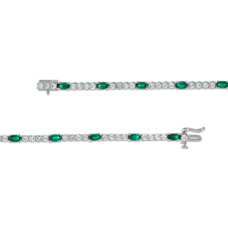 Oval Lab-Created Emerald and White Lab-Created Sapphire Quartet Line Bracelet in Sterling Silver - 7.25"