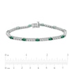 Thumbnail Image 2 of Oval Lab-Created Emerald and White Lab-Created Sapphire Quartet Line Bracelet in Sterling Silver - 7.25"