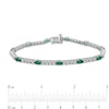 Thumbnail Image 3 of Oval Lab-Created Emerald and White Lab-Created Sapphire Quartet Line Bracelet in Sterling Silver - 7.25"