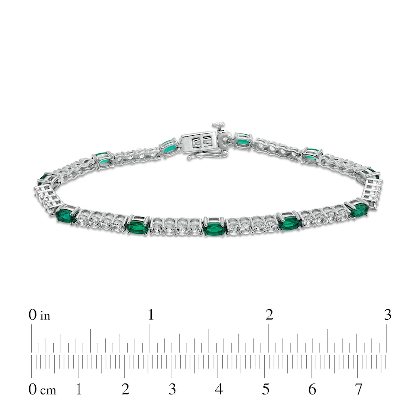 Main Image 3 of Oval Lab-Created Emerald and White Lab-Created Sapphire Quartet Line Bracelet in Sterling Silver - 7.25"