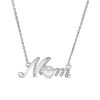 Thumbnail Image 1 of 5.0mm Freshwater Cultured Pearl and Diamond Accent Beaded Cursive "MOM" Necklace in Sterling Silver