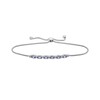 Thumbnail Image 1 of Sideways Oval Tanzanite and White Lab-Created Sapphire Six Stone Alternating Bolo Bracelet in Sterling Silver - 9"