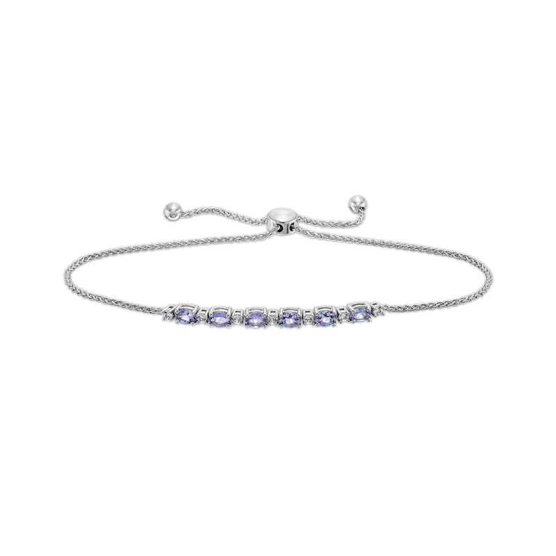 Sideways Oval Tanzanite and White Lab-Created Sapphire Six Stone Alternating Bolo Bracelet in Sterling Silver - 9"
