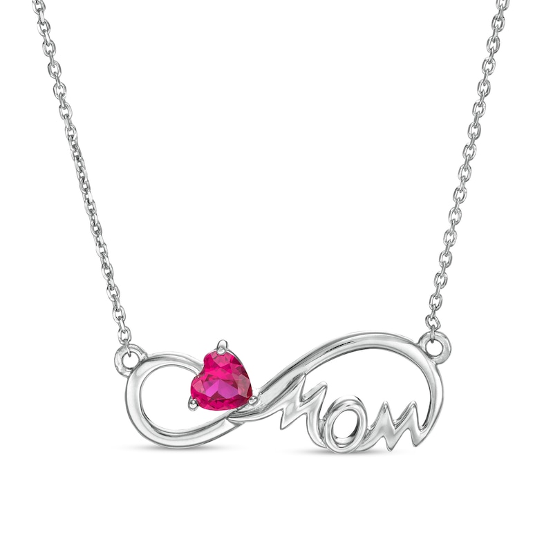 5.0mm Heart-Shaped Lab-Created Ruby "MOM" Infinity Necklace in Sterling Silver