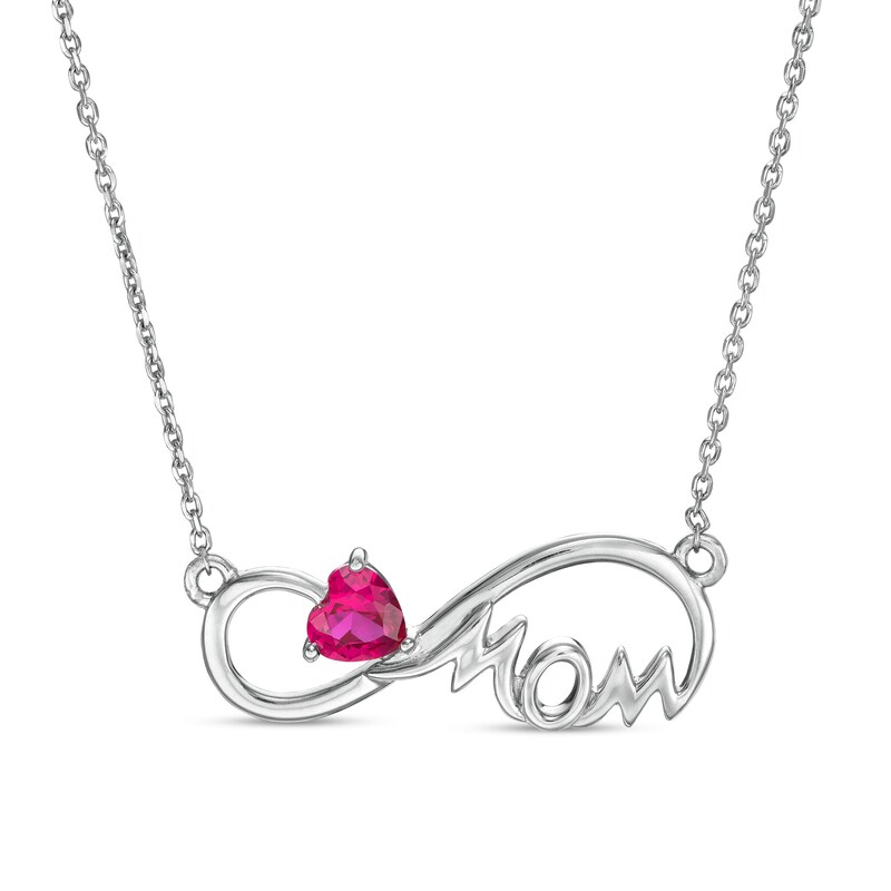 Main Image 1 of 5.0mm Heart-Shaped Lab-Created Ruby "MOM" Infinity Necklace in Sterling Silver