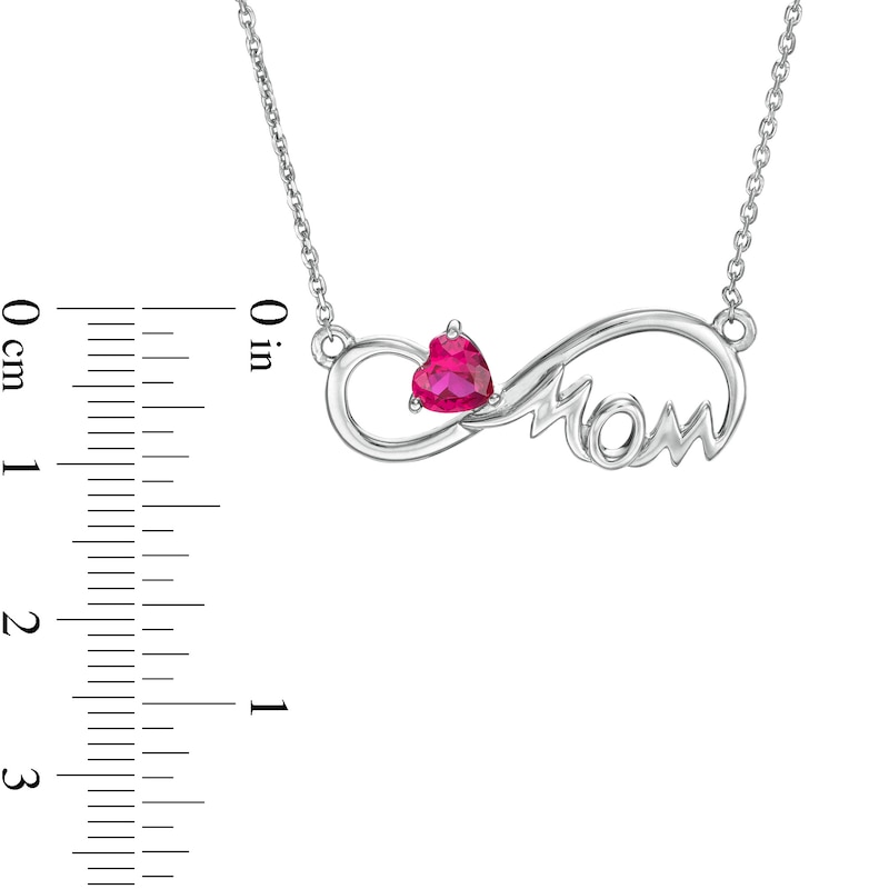 Main Image 2 of 5.0mm Heart-Shaped Lab-Created Ruby "MOM" Infinity Necklace in Sterling Silver