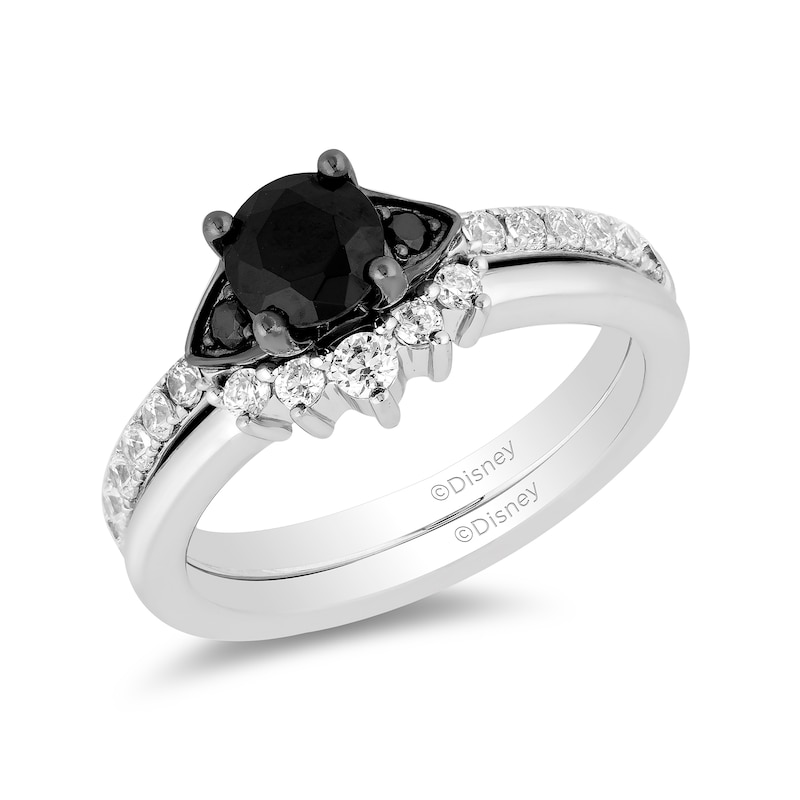 Main Image 1 of Enchanted Disney Villains Cruella De Vil 1-1/5 CT. T.W. Black Diamond Crown Bridal Set in 14K White Gold
