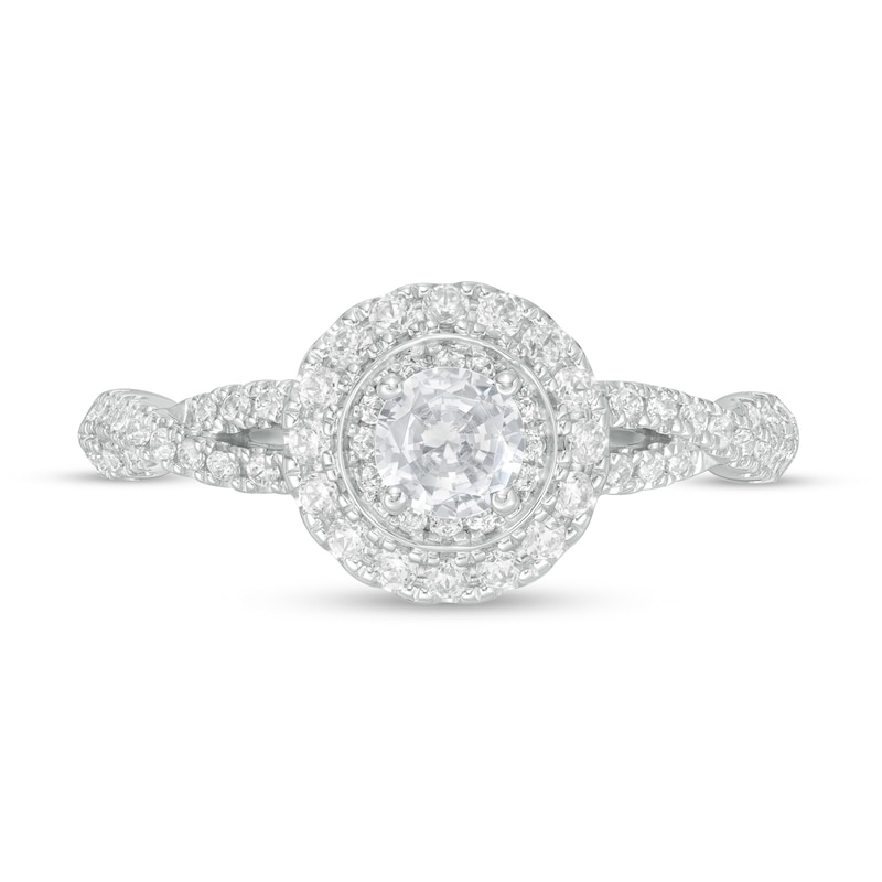 Main Image 4 of Vera Wang Love Collection 3/4 CT. T.W. Diamond Double Frame Twist Shank Engagement Ring in 14K White Gold
