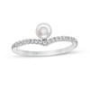 Thumbnail Image 1 of 5.0mm Button Freshwater Cultured Pearl and White Lab-Created Sapphire Chevron Ring in Sterling Silver