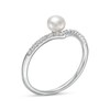 Thumbnail Image 2 of 5.0mm Button Freshwater Cultured Pearl and White Lab-Created Sapphire Chevron Ring in Sterling Silver