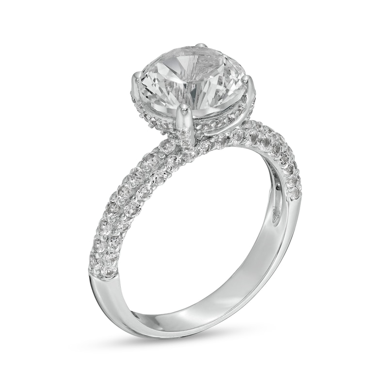 Main Image 2 of 9.0mm White Lab-Created Sapphire Triple Row Rounded Shank Ring in Sterling Silver
